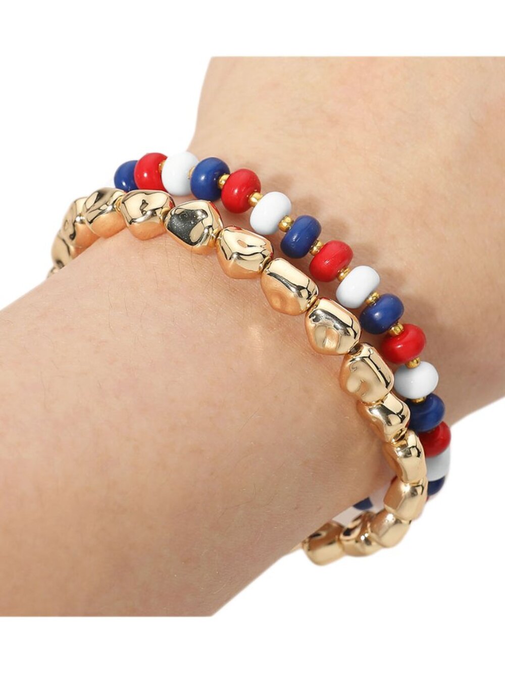 Tigerstars 2PCS - Patriotic Beaded Stretch Multi Layered Bracelets